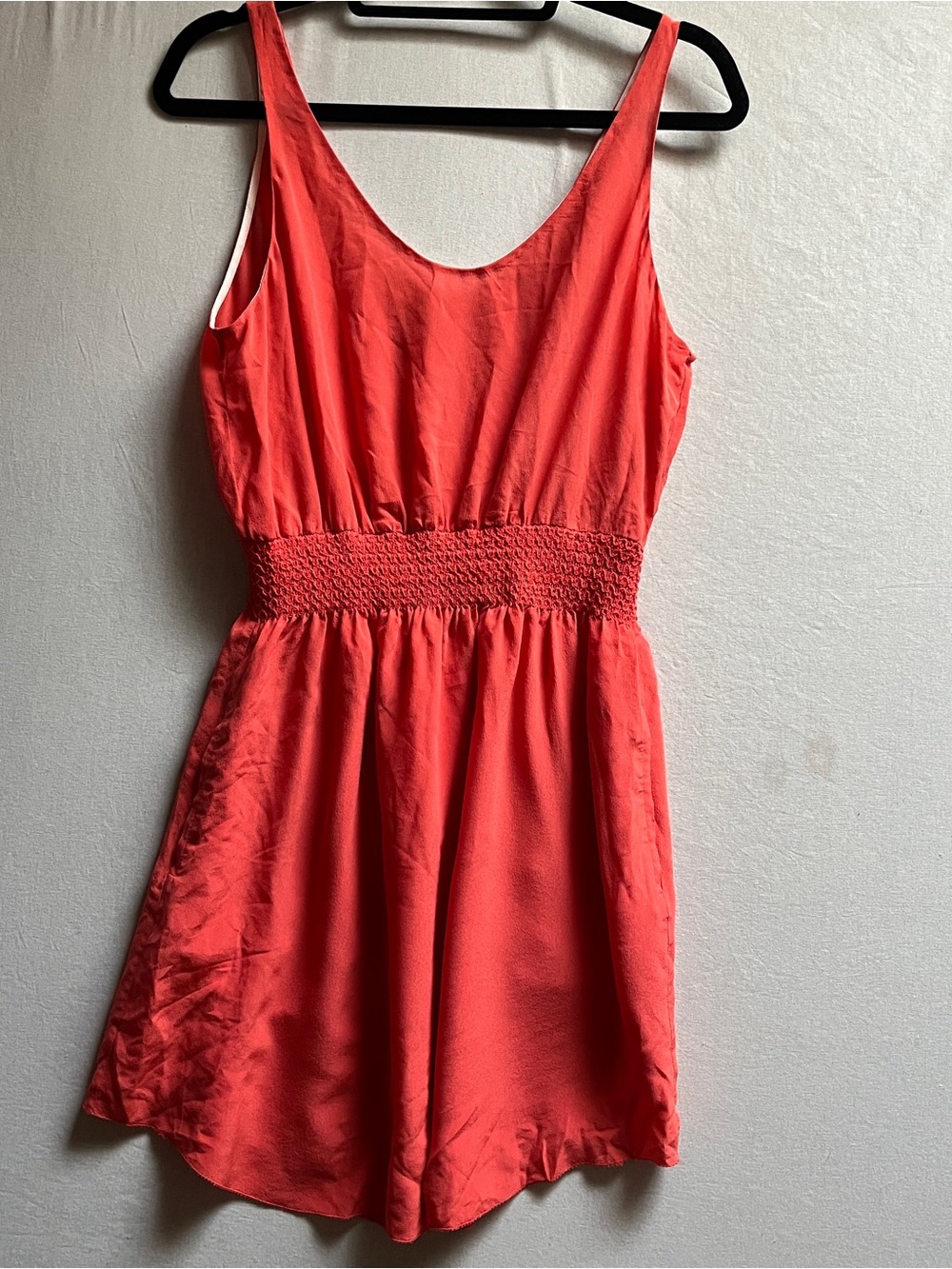 Babaton Aritzia 100% Silk Coral Pink Sleeveless Smocked Mini Dress Womens M